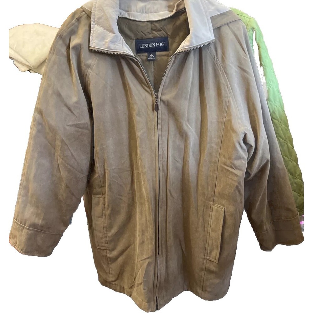 London Fog Khaki Hooded Windbreaker Sz M Regular 42 Chest Raincoat Trench